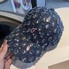 Womens Adjustable Denim Cap With Sparkling Rhinestones And Sunshade For Casual Wear