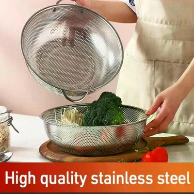 1Pcs Stainless Steel Kitchen Hole Dense Mesh Sifter Colander Strainer Sieve Baskets
