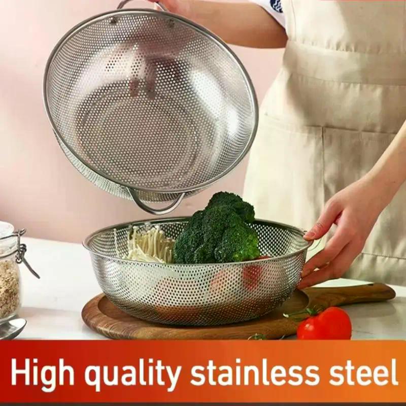 1Pcs Stainless Steel Kitchen Hole Dense Mesh Sifter Colander Strainer Sieve Baskets