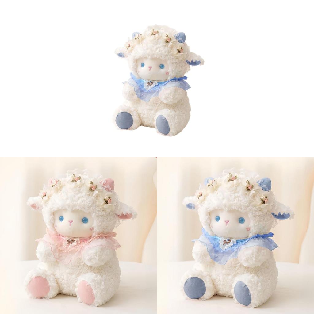 Kids Lamb Plush Dolls With Flowers And Lace Scarf Decor For Girls And Boys Soft Sleeping Pillow Gift