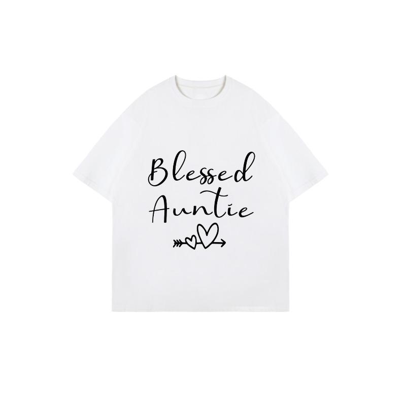Black Oversized T-Shirt Blessed Auntie Heart Arrow Print Casual Wear For Women Family Gift Summer Outfit