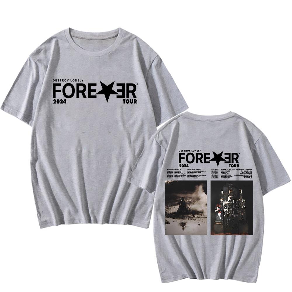 Rapper Destroy Lonely Bomulls-T-skjorte Forever Tour Fangaver To-siders trykk Klassisk T-skjorte Nye Unisex-T-skjorter Hip Hop Rap-stil Topper