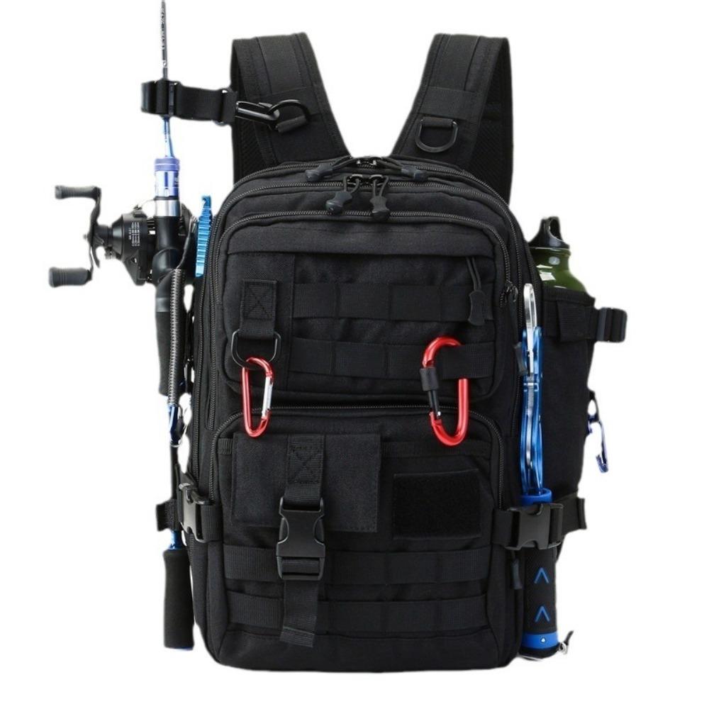 Large Capacity Fishing Tackle Storage Bag Water Bottle Holder Multiple Pockets Backpack Durable Material Casual Design