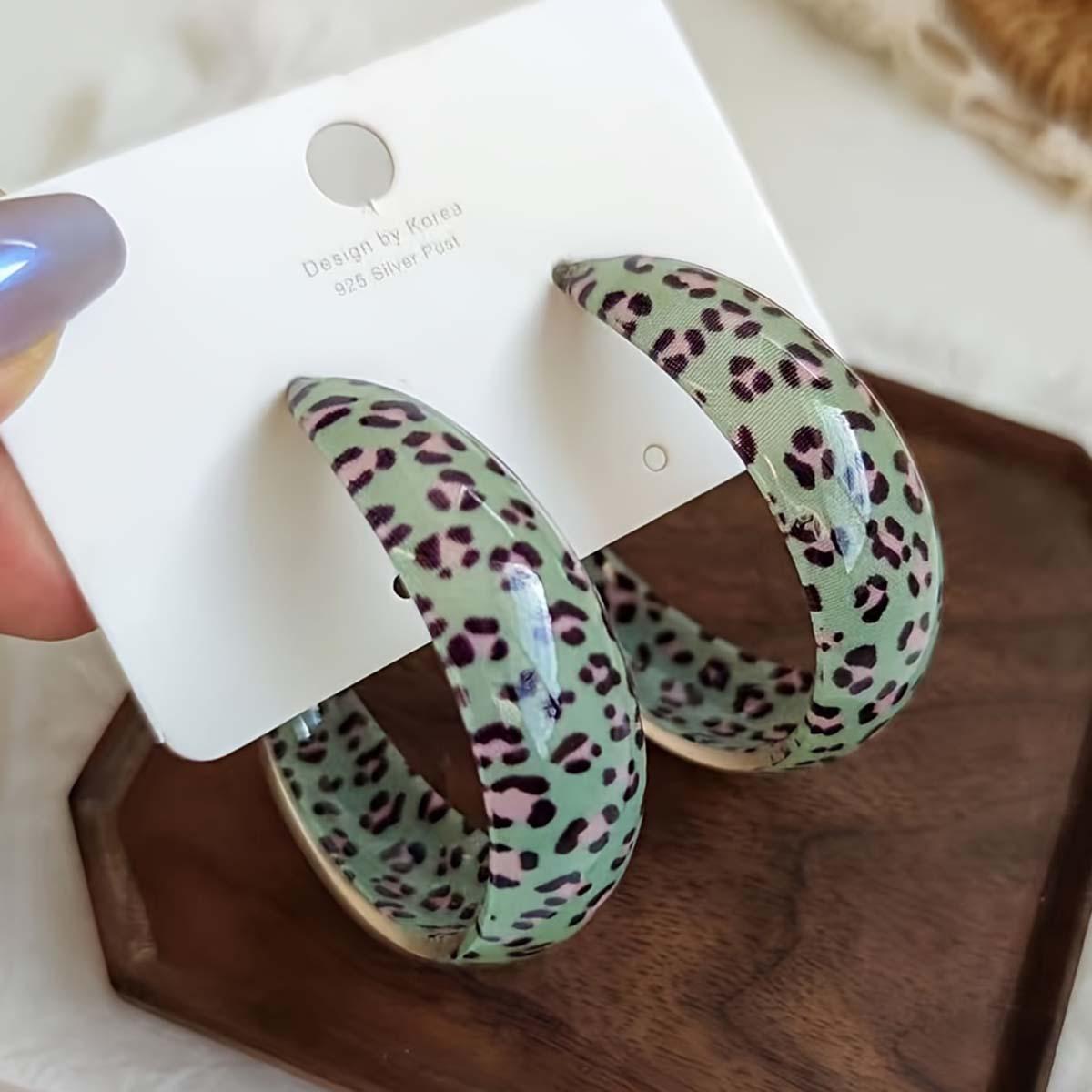 Сексуальный Тренд Мода Леопардовый Принт Открытая Широкая Версия C-Серьги Геометрический Узор Женские Серьги