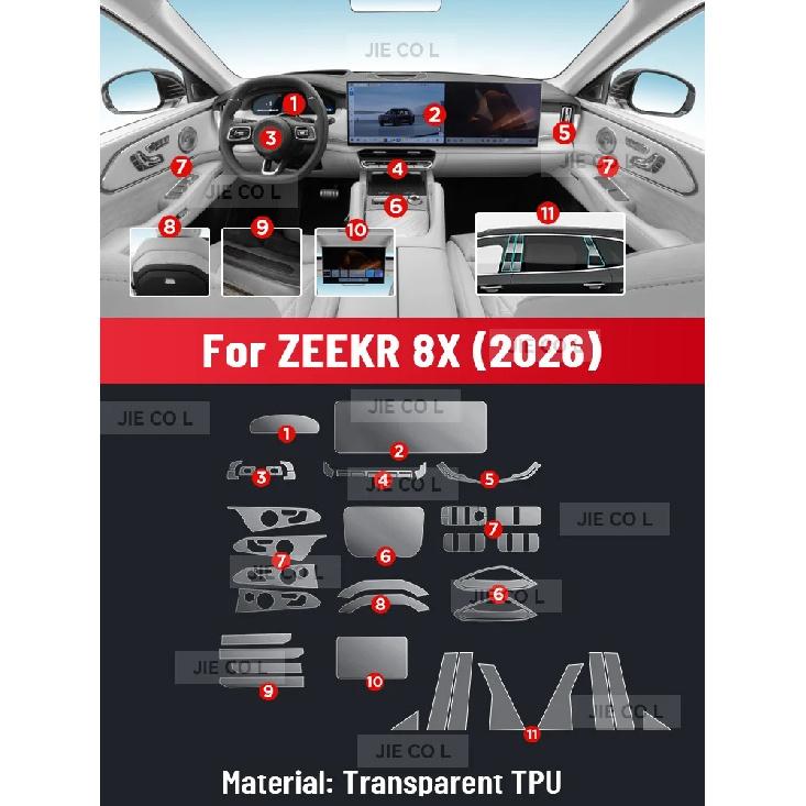 For ZEEKR 8X 2026 Anti-scratch Car Door Center Console Media Dashboard Navigation Car Accessories TPU Protector Film