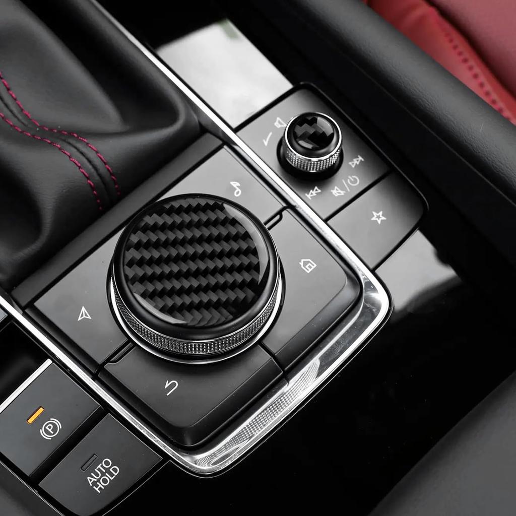 AIRSPEED Carbon Fiber for Mazda 3 Axela -2025 Center Console Multimedia Knob Button Cover Interior Trim Accessory, Black