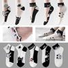 5 Pairs of Summer Women's Short Socks with Glass Fiber Black and White Cat Ultra-thin Breathable Mesh Outdoor Sports and Leisure