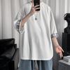 Sommar stor stor lös rund rygg [foveitaa] kläder, herr t-shirts, 3/4 ärmar, enfärgad, storlek, silhuett, sommar, passform, krage, mjuk, bekväm,