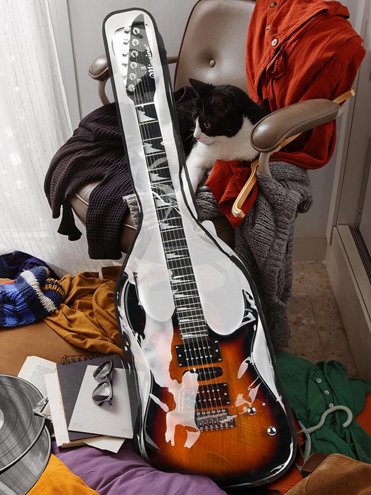 Electric Guitar Bag Transparent Padded Guitar Bag Double Zipper Guitar Backpack for 39 Inch Guitars