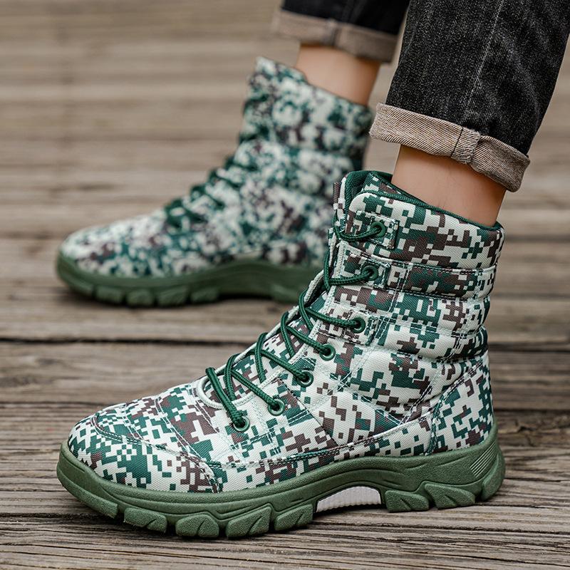 Oxford cloth waterproof combat boots large size camouflage outdoor mountaineering boots fattened wide foot climbing shoes