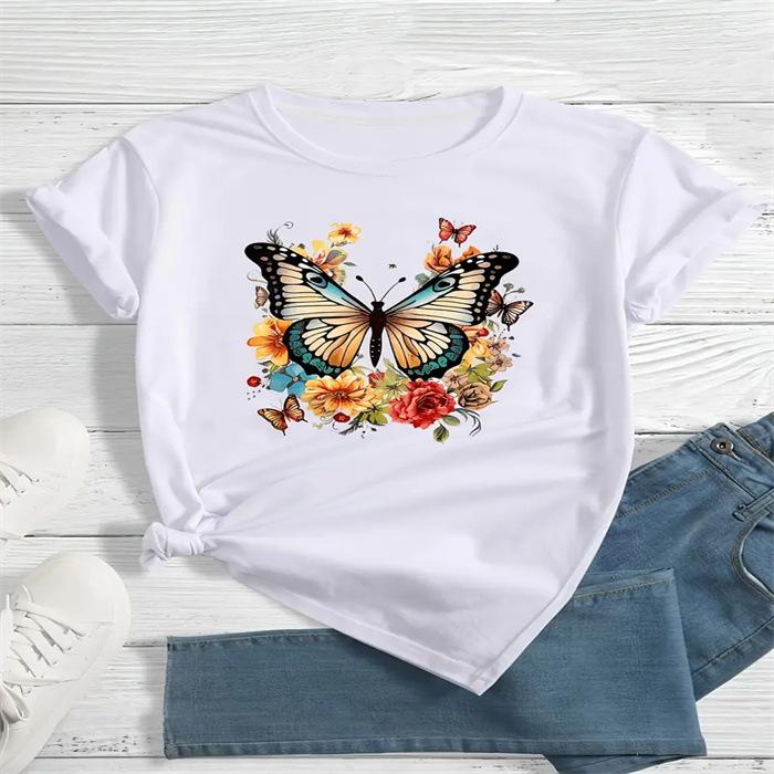 Summer Round Neck Printed Top Fashionable Casual Cute Short Sleeved Women's Pure Cotton T-shirts