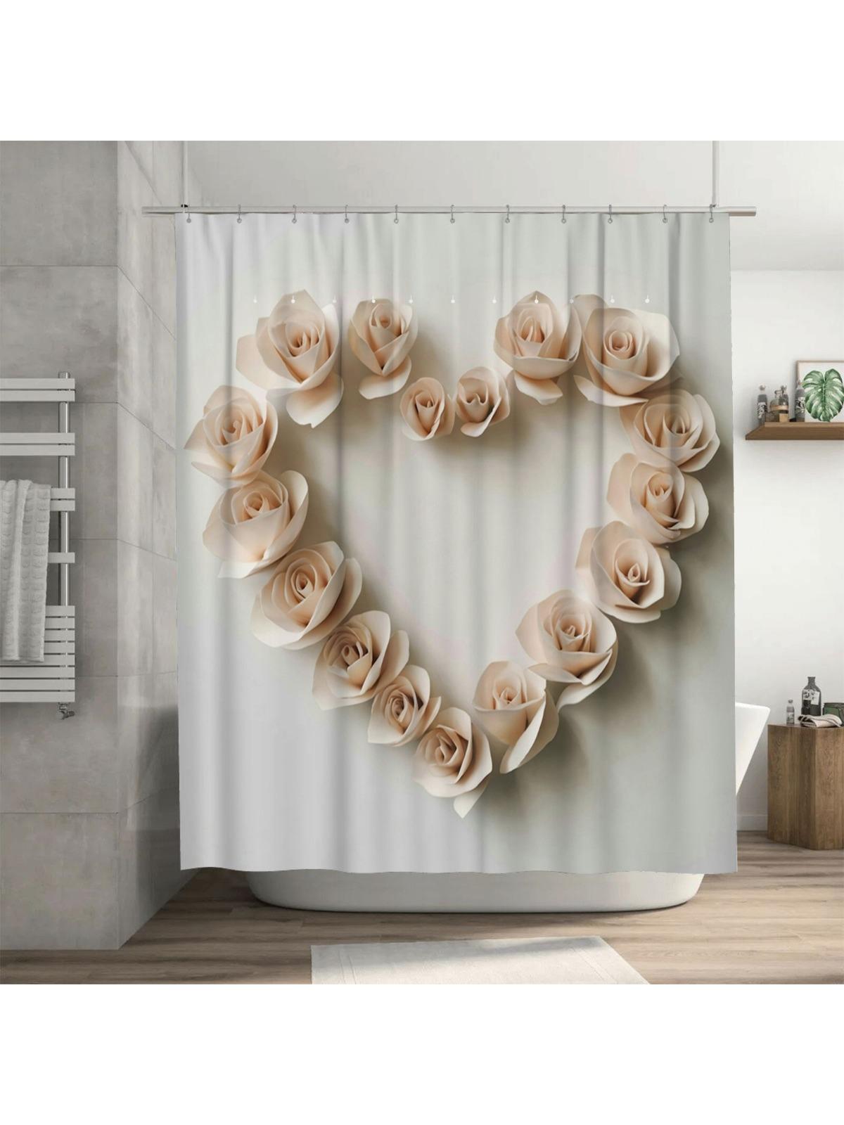 3D Rose Heart Shower Curtain | Elegant and Romantic Bathroom Decor 90X180cm