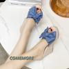 Women‘s Fashion Casual Party Club Shoes Bowknot Design Platform Wedge Slippers Sandal Woman Summer Fashion Flip Flops Round Head