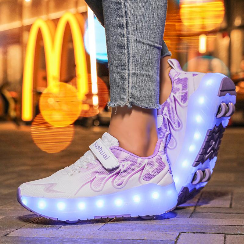 TUINANLE Kind LED Sneaker USB Aufladung Leuchtende Schuhe Outdoor Sport Rollschuhe Kinder Vier Räder Jungen Mädchen Freizeitschuhe Leuchtend