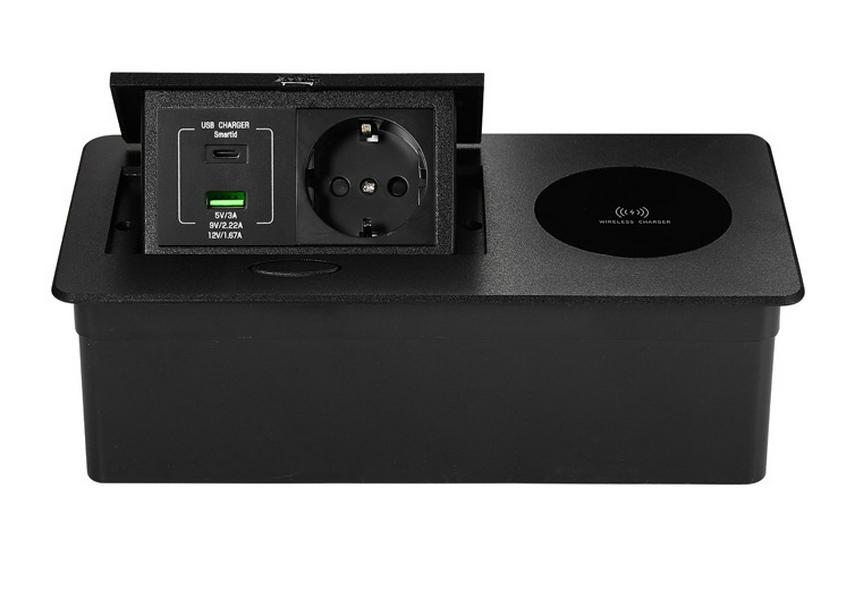USB Fast Wireless Charging Flush-Mount Desktop Power Socket.