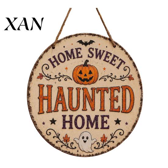 Vintage Style Seasonal Sign My Haunted Place Halloween Door Sign, Rustic Metal Entryway Decor Hanging Festive Decoration for Front Indoor Cemetery