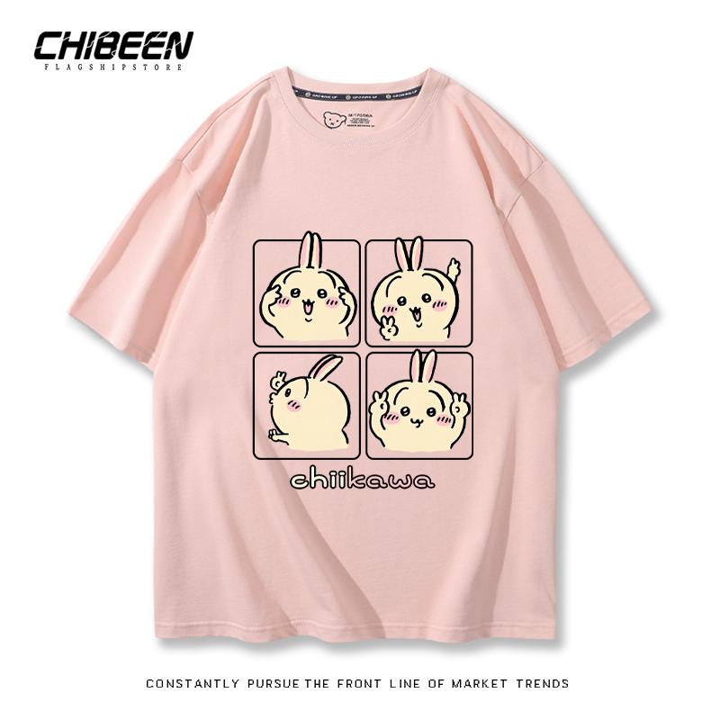 Chiikawa Cute Four-cell Pattern T-shirt Summer High Quality 100% Cotton T-shirt Casual Comfortable Loose Men's T-shirt