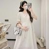 2026 Summer White Short Sleeve Maternity Wear: Simple, Loose, and Slimming Design