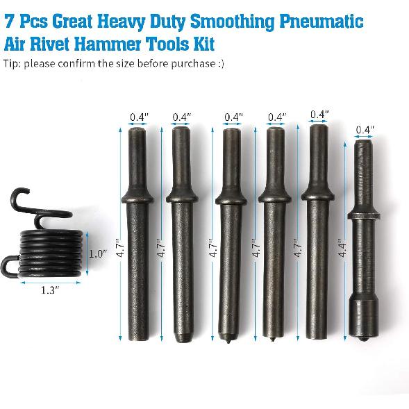 7 Pcs Great Heavy Duty Smoothing Pneumatic Air Rivet Hammer Tools Kit