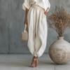 Spring 2026 European Casual Loose Cotton Linen Set: Wide-Leg Lantern Pants & Top