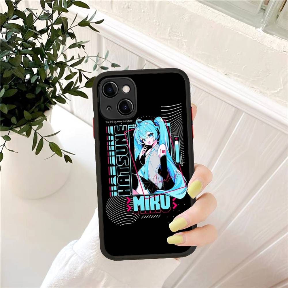 

Kawaii H-Hatsune Miku Phone Case for iPhone 16 15 14 11 12 13 Pro Max X XS Translucent Matte Cover iphone 12pro max