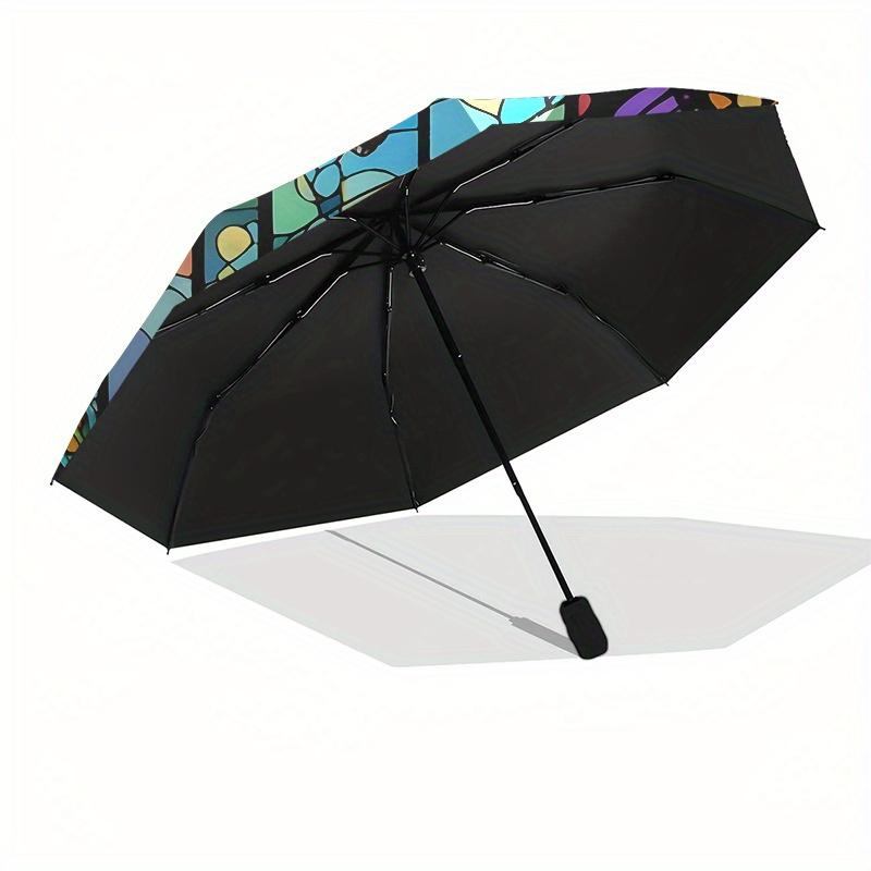 "Colorful Butterfly Stained Decor"Umbrella, Portable 3-Fold Compact Umbrella for Men & Women ES22