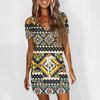 Women's Fashion Casual V-Neck Short Sleeve Drawstring Sequin Printed Dresses