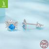 Blue Zircon Crab Stud Earrings, Childlike And Cute Creative S925 Sterling Silver Stud Earrings.
