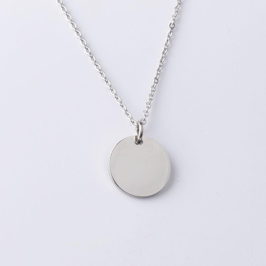Mirror Polished Stainless Steel Engravable Round Pendant Necklace