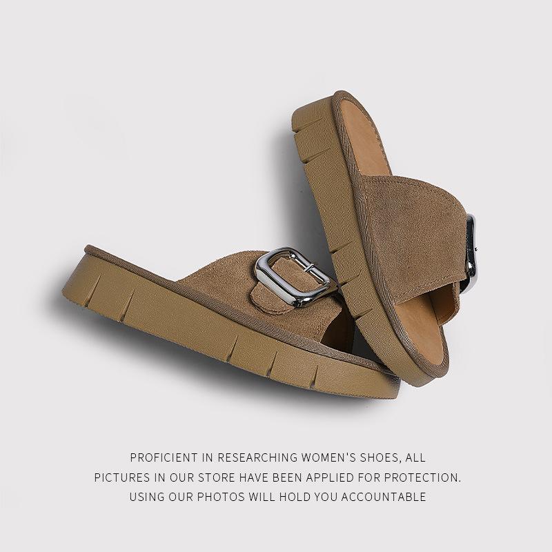 New Foreign Trade Birkenstocks Retro Buckle With Beach Casual Platform Slippers Women'S One-Word Drag Cork Drag Outer Wear