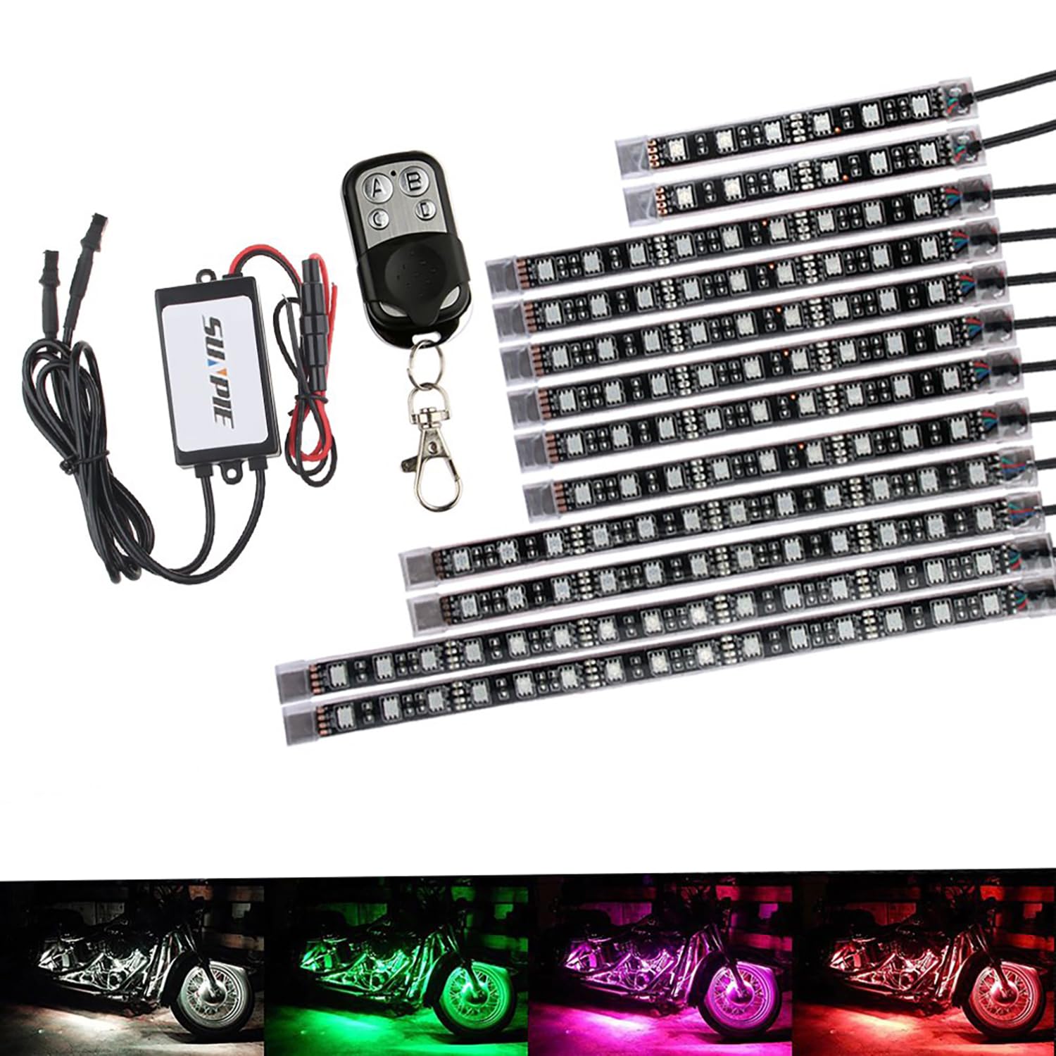 

MOTOSTAR LED KIt for Motorcycles, Versatile, RGB Strip Light, 15 Color Patterns, Set of 12PCS