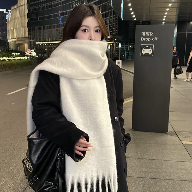 North thickened warm scarf soft waxy couple shawl winter high sense solid color versatile fringed scarf women