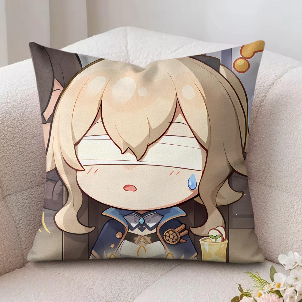 Jean Cute Cute Genshin Impact Cushion Cover Silky Short Plush Invisible Zipper Dustproof Sofa Pillow Case For Home Decor