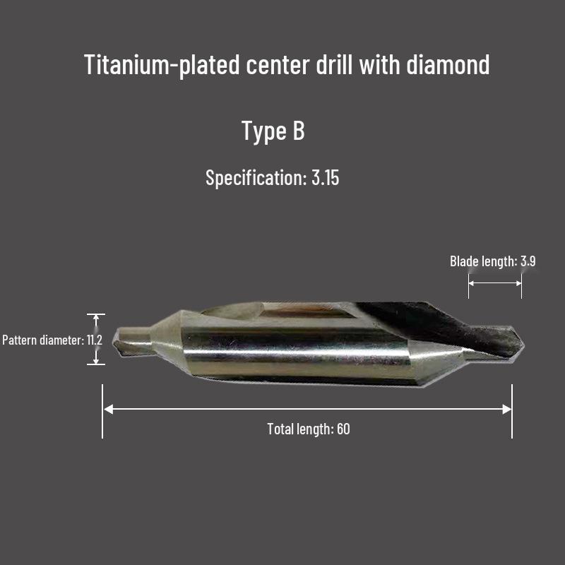 Cobalt-Coated Titanium Spiral Center Drill, Extended High-Speed Steel, Type A & B, Fully Ground Stainless Steel Locating Point