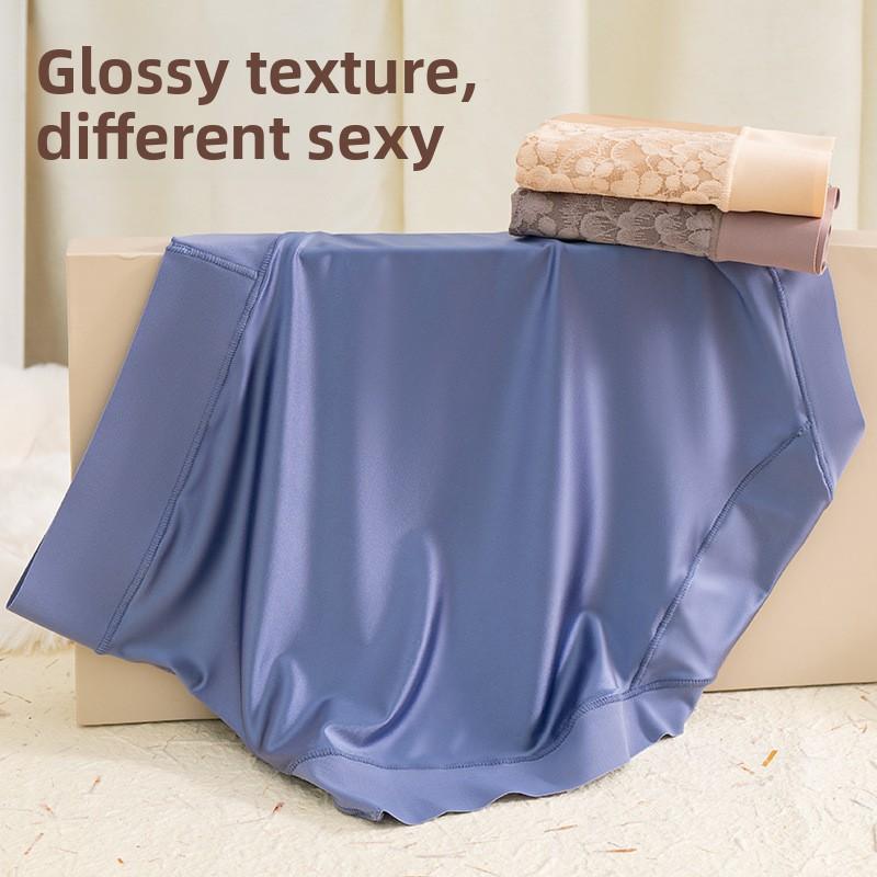 Plus Size Women's Summer Hollowed-out Lace Ice Silk Stitching Soft and Comfortable High Waist Traceless Panties
