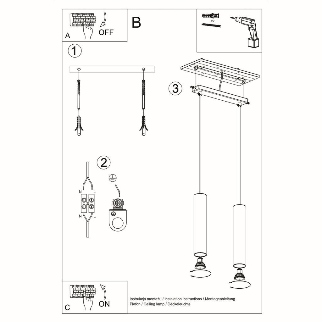 Lampa Wisząca Lagos 2 Gu10 Biały Sollux Sl.0324