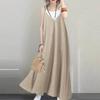 IHUASU Fashion Summer Spring Solid Color Print Sleeveless V-Neck Casual Dresses