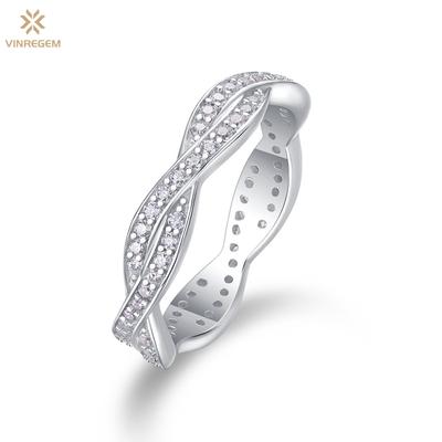 100% 925 Sterling Silver Round Cut 3EX VVS1 D Color Real Moissanite Full Diamond Ring for Women Wedding Band Fine Jewelry Gifts