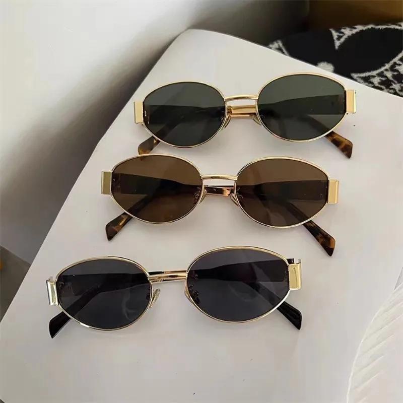3PCS Oval Metal Eyeglasses Suitable for Women Including Black Frame and Brown Gradient Lenses with Accessories Included
