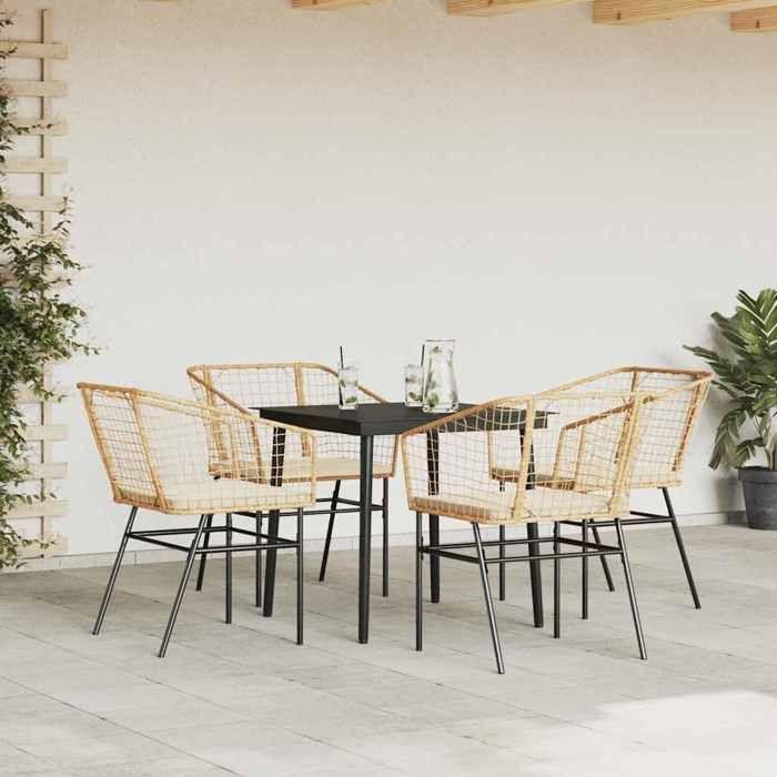 VidaXL Garden Dining Set Cushions 5pcs Brown Poly Rattan Glass 3334507