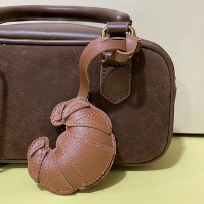 Croissant Pendant Bag Charm Croissant Shaped Keychain Pendant Faux Leather Croissant Charm for Backpack Keyring