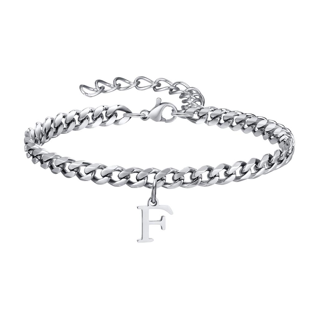 Mens Initials Cuban Links Bracelets,Stainless Steel A-Z 26 Letters Alphabet Charm Chain Wristband Adjustable,Casual Jewelry Gift