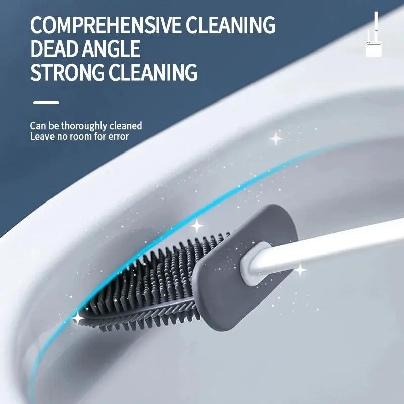 Závěsné WC Čištění WC Držák na kartáč Silikon s dlouhou rukojetí Vodotěsný Rychleschnoucí Měkké štětiny Příslušenství do koupelny