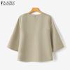 ZANZEA Women Summer Round Neck 3/4 Slit Sleeve Blouses