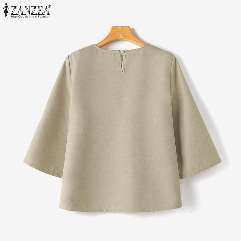 ZANZEA Women Summer Round Neck 3/4 Slit Sleeve Blouses