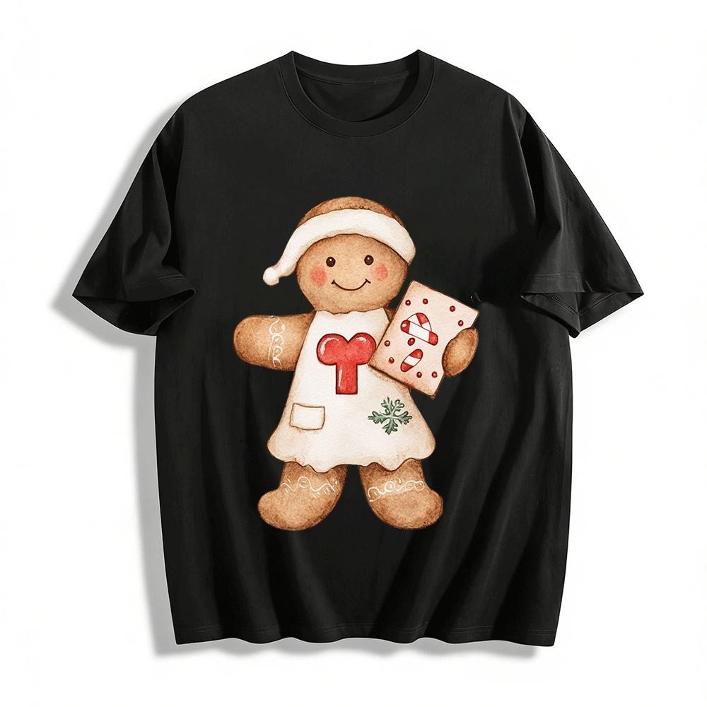 

Christmas Gingerbread Man Print Casual Top Pure cotton T-shirt XXS