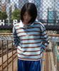 LARTIGENT L27 Stripe Collar Long Sleeve T-Shirt(Mint Brown)
