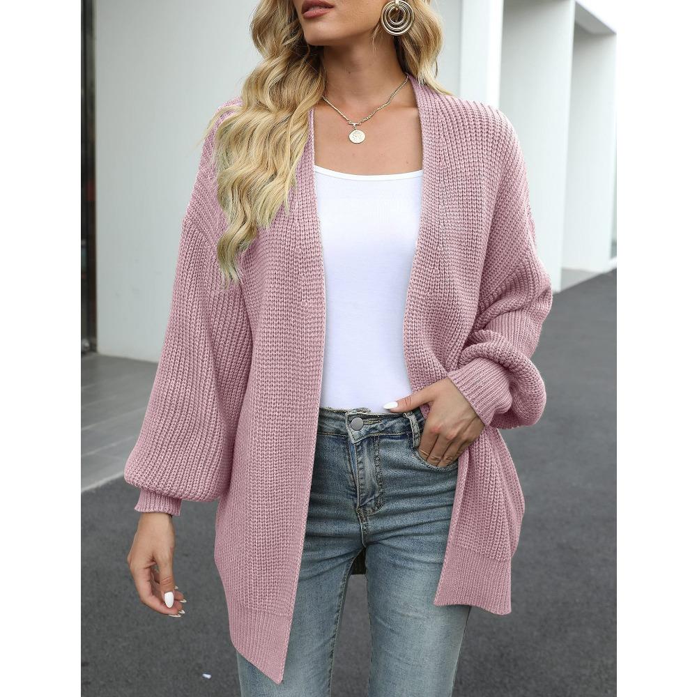 Women's New Autumn/Winter Bell-Sleeve Sweater Women's Outerwear Chunky Knit Pocket Cardigan