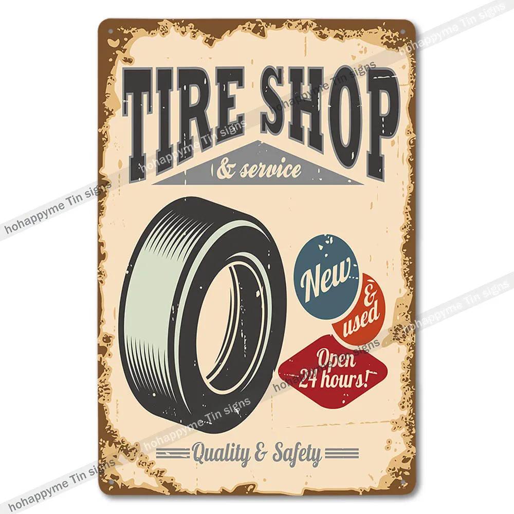 Garage Metal Tin Sign Wall Art Plaque Retro Vintage Auto Repair Shop Decor Man Cave Mechanic Tire Service Bar Pub Decoration
