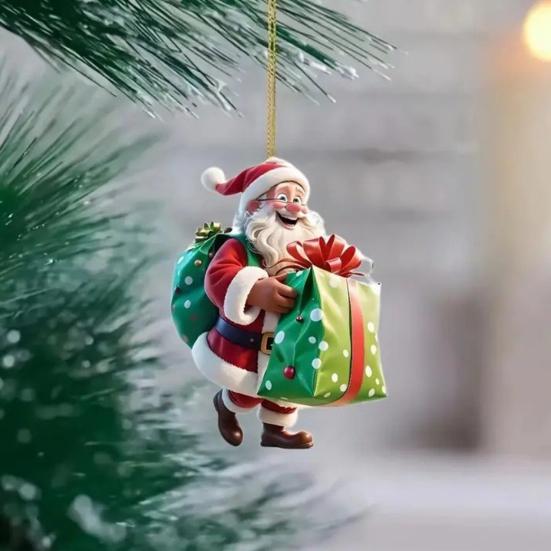 Santa Claus Acrylic Hanging Ornament 3D Effects Easy To Hang On Trees Garlands Wreaths Pendant Festive Home Decor